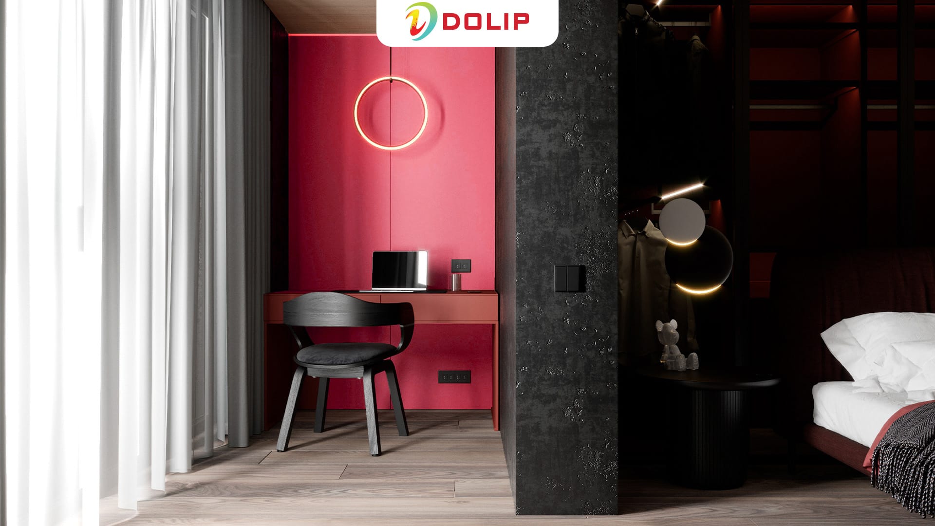 Sơn phòng ngủ màu hồng hợp kết hợp với màu đen huyền bí - AP90 - 5 + AP171 - 6