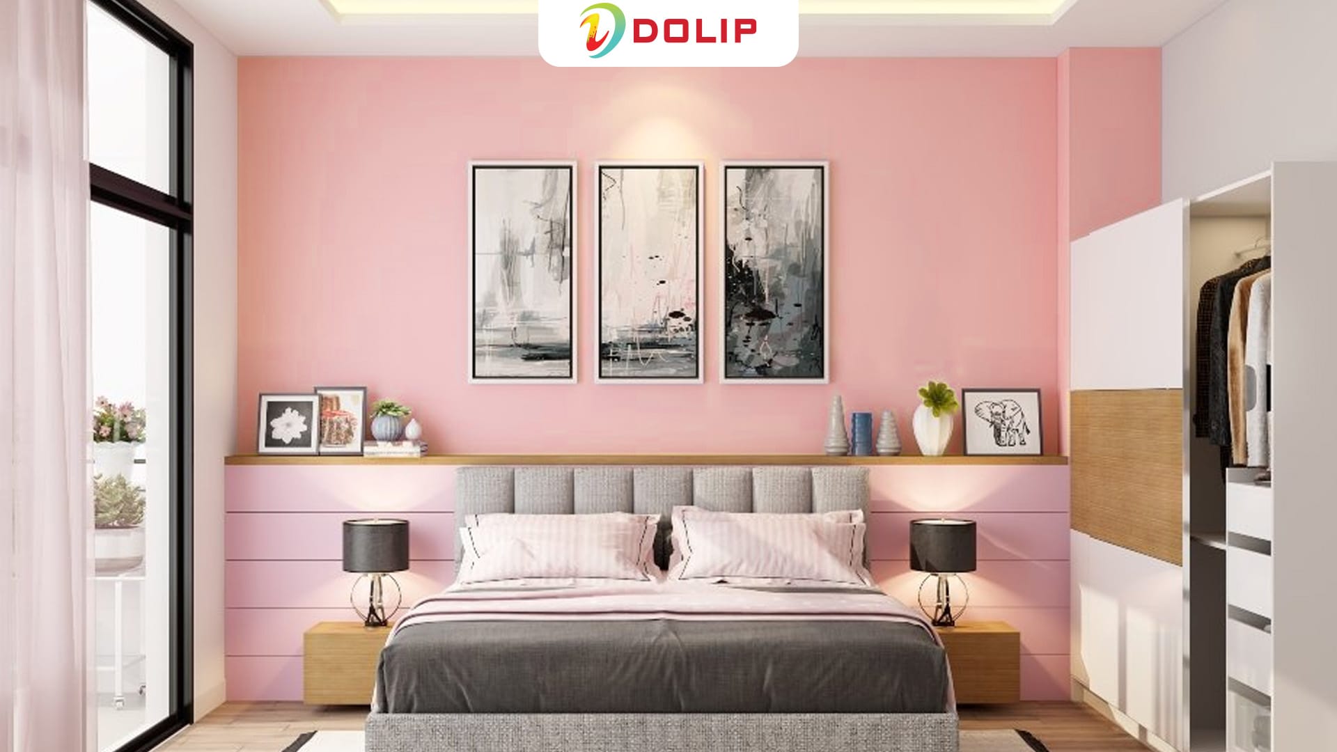 Tường phòng ngủ sơn màu hồng cam - AP96-2