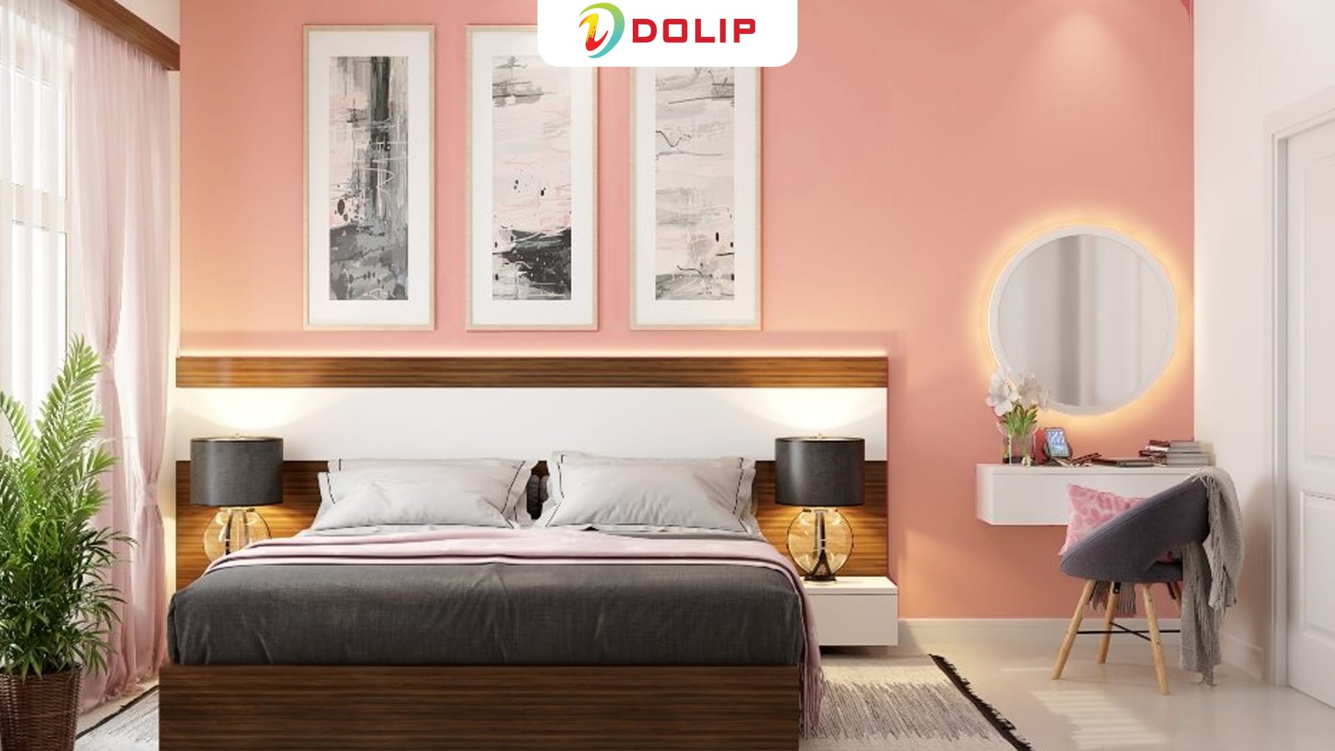 Phòng ngủ sơn màu hồng cam mang lại cảm giác tươi mới - AP97-5