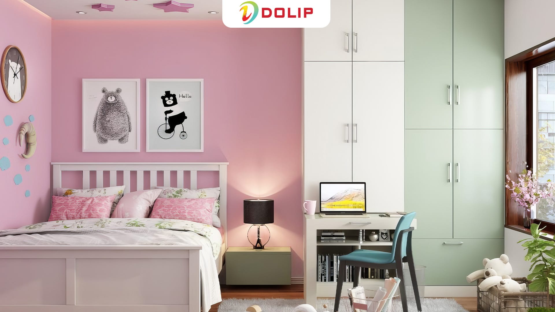 Sơn tường phòng ngủ màu hồng tím nhẹ nhàng - AP139-1