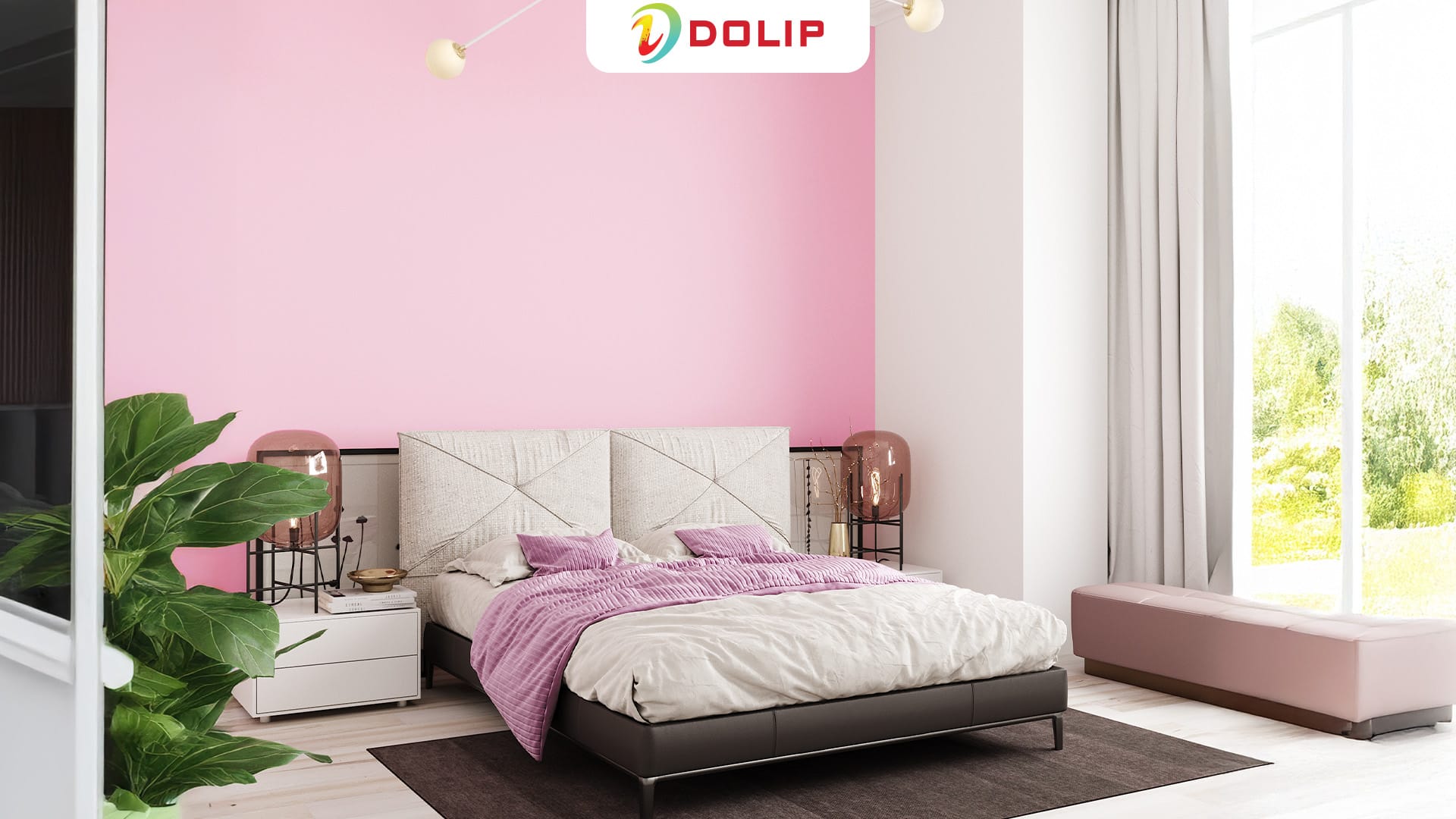 Phòng ngủ màu hồng đậm phối hợp với màu trắng - AP90 - 3 + DL - 1