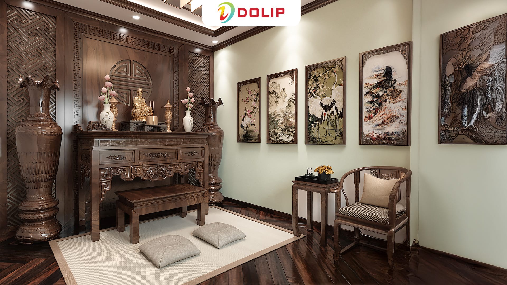 Top 30 màu sơn phòng thờ phong thủy đẹp trang nghiêm 20 Không gian phòng thờ đúng chuẩn phong thủy mệnh Hỏa - AP64-1