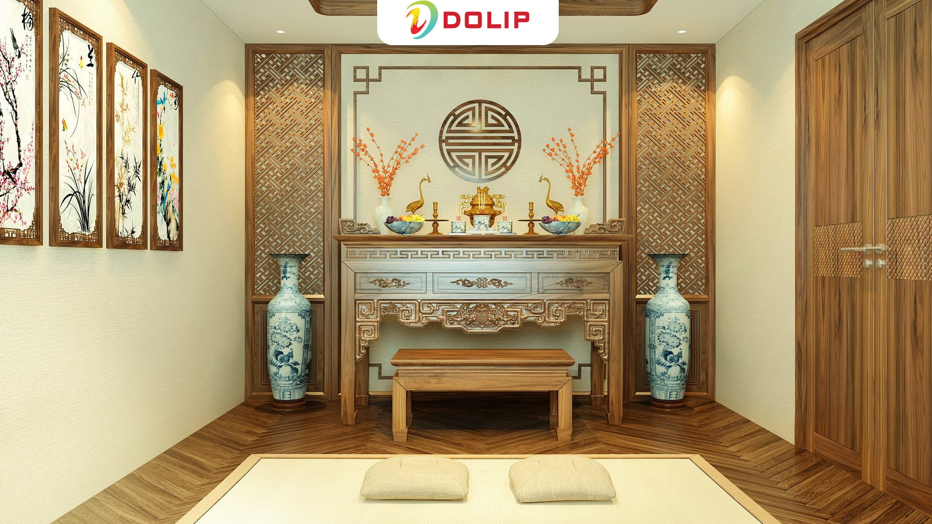 Top 30 màu sơn phòng thờ phong thủy đẹp trang nghiêm 10 Không gian phòng thờ cho gia chủ mệnh Mộc - AP67-1
