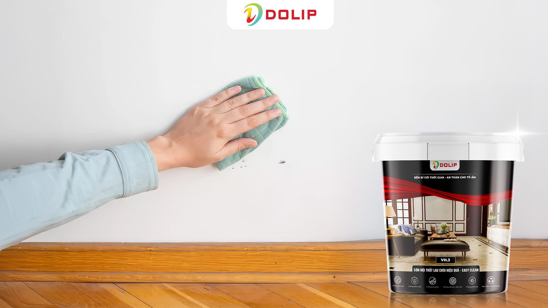 Nên dùng sơn Dolip Easy Clean để dễ dàng lau chùi vết bẩn trong phòng bé