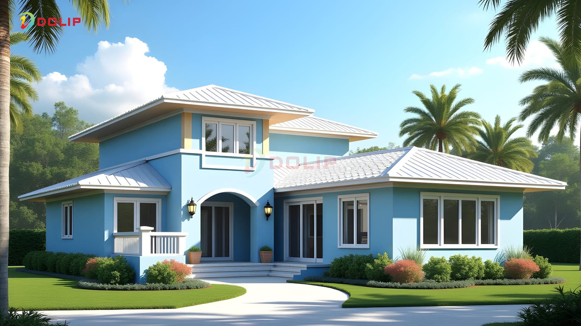 Top 30+ cách phối màu sơn ngoại thất đẹp chuẩn phong cách sống 4 Mẫu ngôi nhà sơn xanh lam pastel tươi mát