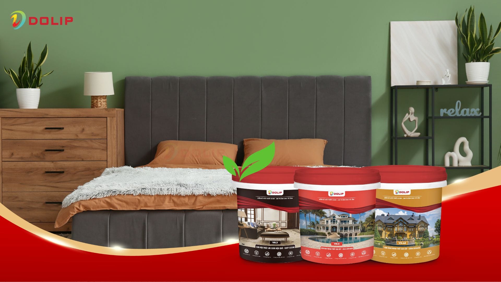 Lọ sơn gốc nước eco-friendly với biểu tượng lá xanh và môi trường sạch.
