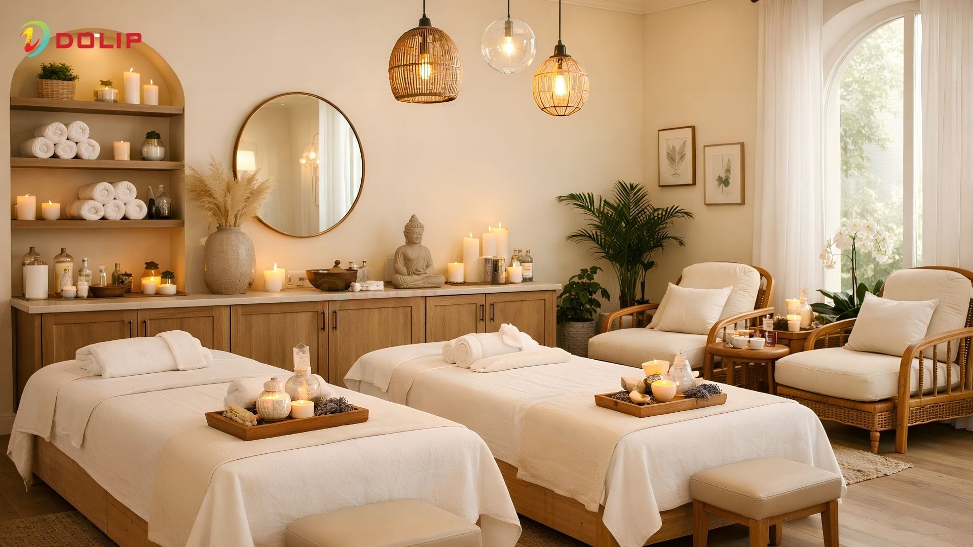 Mẫu màu sơn cho spa tông trắng kem kết hợp nội thất gỗ - AP31-1(S)