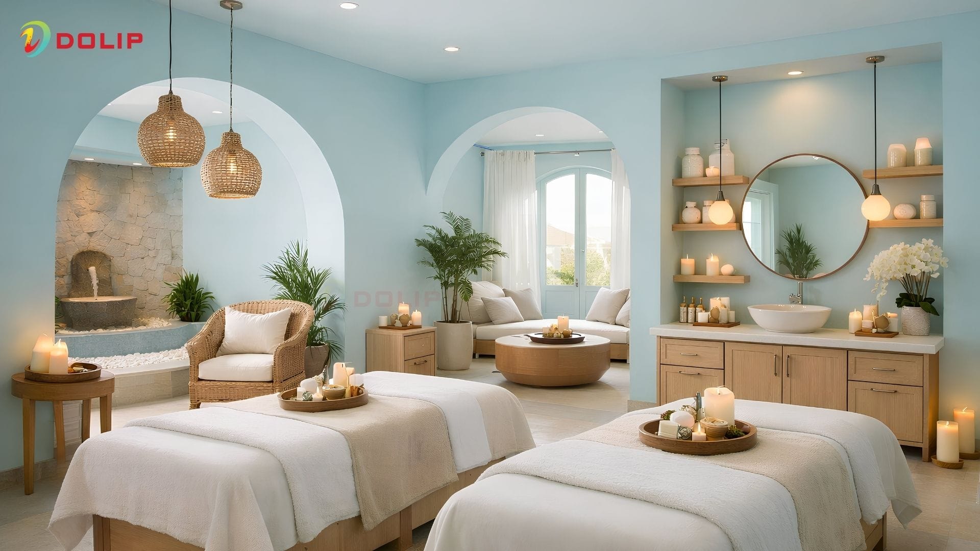Phòng trị liệu spa với tông màu xanh dương nhạt thư thái - AP 120-1(S)