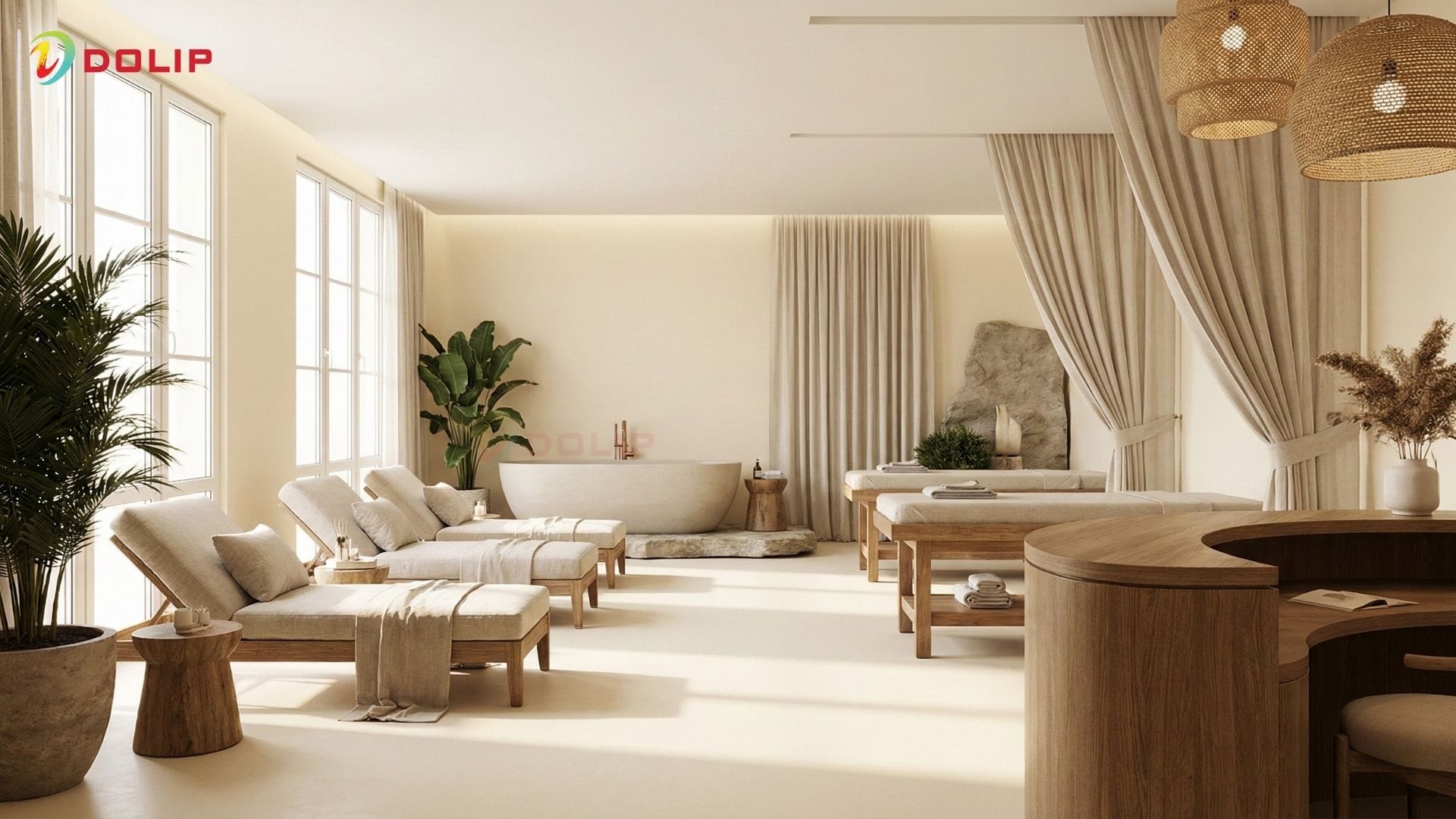 Spa tông màu trắng vàng sang trọng hợp mệnh Kim - DL7-1(S)