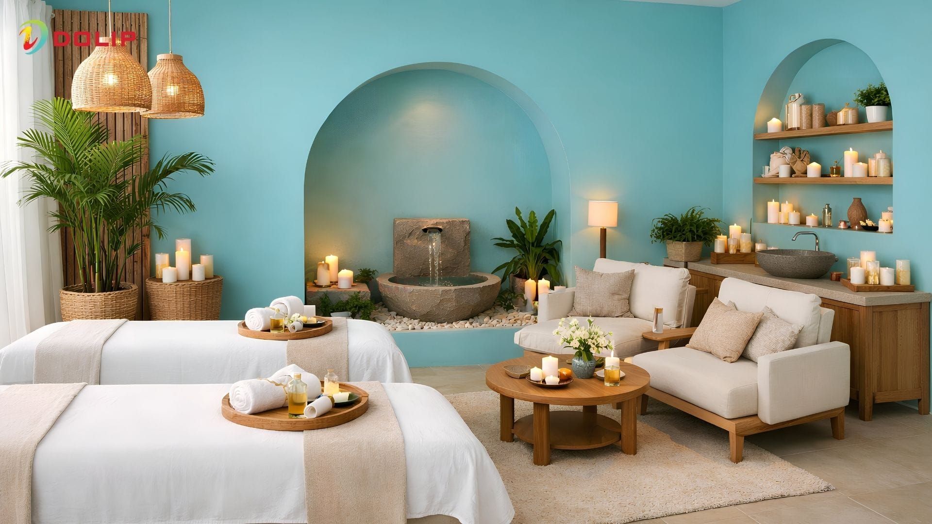 Tường spa màu xanh ngọc bích ấn tượng - AP72-3(T)